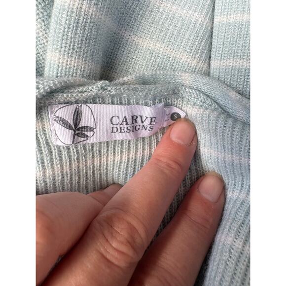 Carve Designs Zella Merino Wool Stripe 3/4 Sleeve V Neck Sweater Ice Stripe - S - Picture 7 of 7